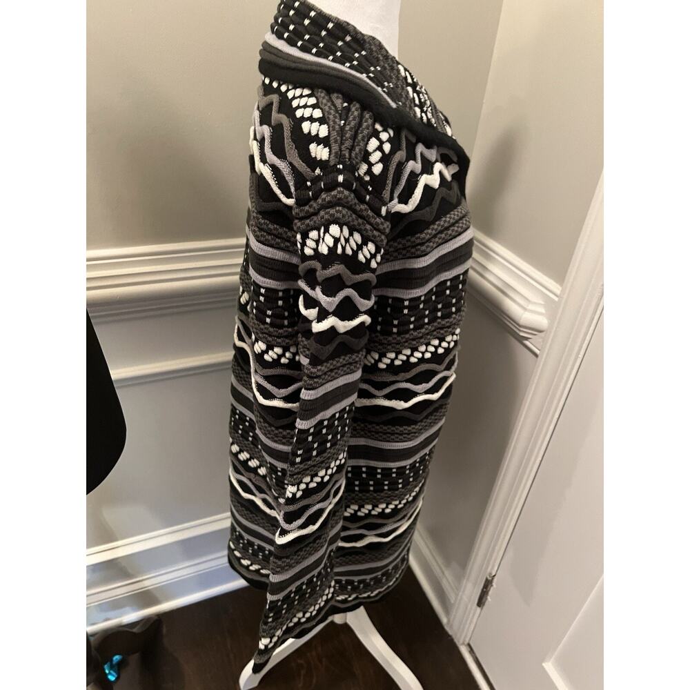 Womens Black Gray Jacquard Open Front Cardigan Size L Boho Aztec - Picture 5 of 11